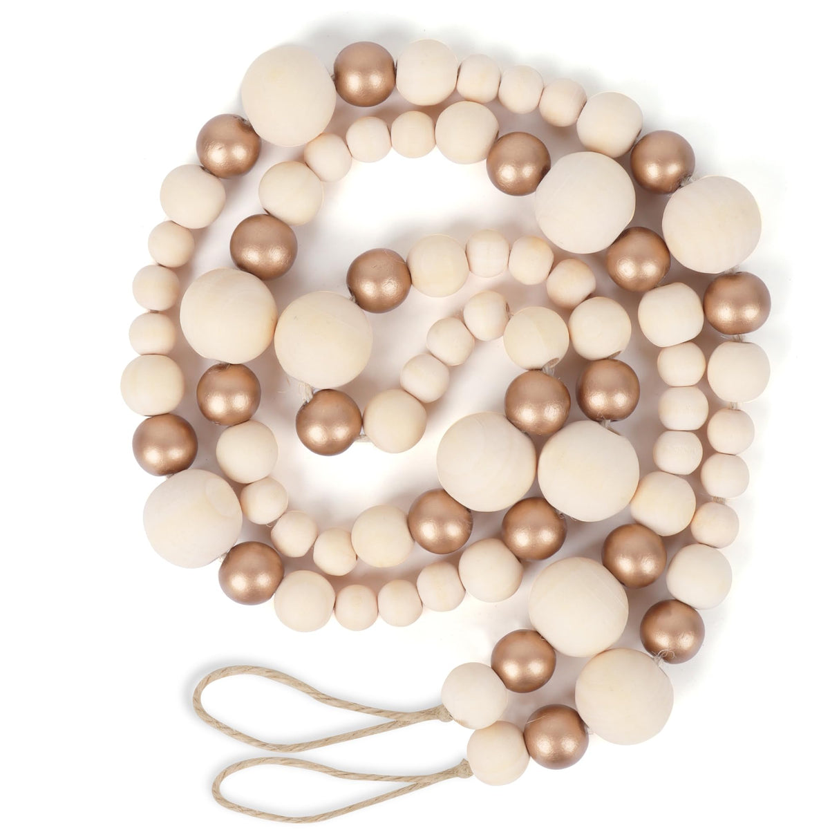 Christmas Wooden Bead Garland Xmas Wooden Tree Beads Rustic Decorative Christmas Tree Farmhouse Decor for Mantle Fireplace Staircase (Natural & Gold) RAMIRABI