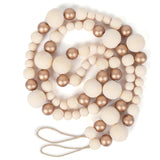 Christmas Wooden Bead Garland Xmas Wooden Tree Beads Rustic Decorative Christmas Tree Farmhouse Decor for Mantle Fireplace Staircase (Natural & Gold) RAMIRABI