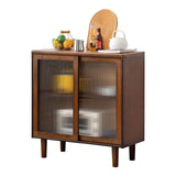 Tiita Bamboo Sideboard Buffet Cabinet, Rattan Kitchen Storage Cabinet, Boho Coffee Bar Tables for Kitchen Living Room Hallway Office, Walnut Tiita