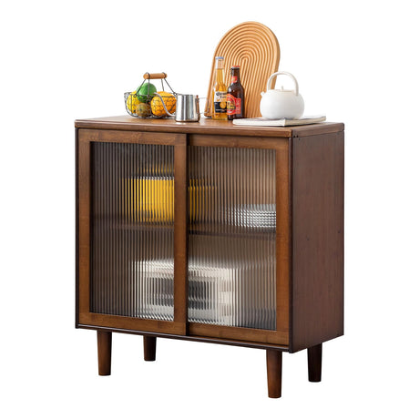Tiita Bamboo Sideboard Buffet Cabinet, Rattan Kitchen Storage Cabinet, Boho Coffee Bar Tables for Kitchen Living Room Hallway Office, Walnut Tiita
