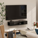 GHC Floating TV Stand, Wall Mounted Entertainment Center and Cabinet Shelf, TV Console with Storage，Media Console for DVD Player, Space-Saving Under TV Shelf for Bedroom, Living Room (Black) GHC