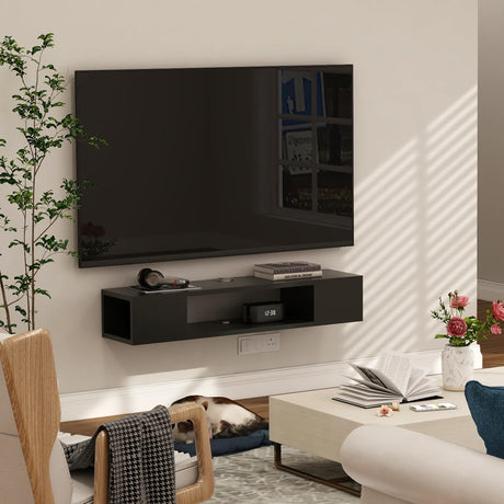 GHC Floating TV Stand, Wall Mounted Entertainment Center and Cabinet Shelf, TV Console with Storage，Media Console for DVD Player, Space-Saving Under TV Shelf for Bedroom, Living Room (Black) GHC