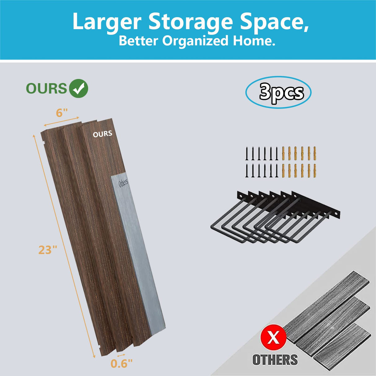 EALLRINEC Floating Shelves - 24 Inch Wall Mounted Set of 3 Rustic Wood Shelves for Wall Decor and Living Room Storage (Brown) EALLRINEC