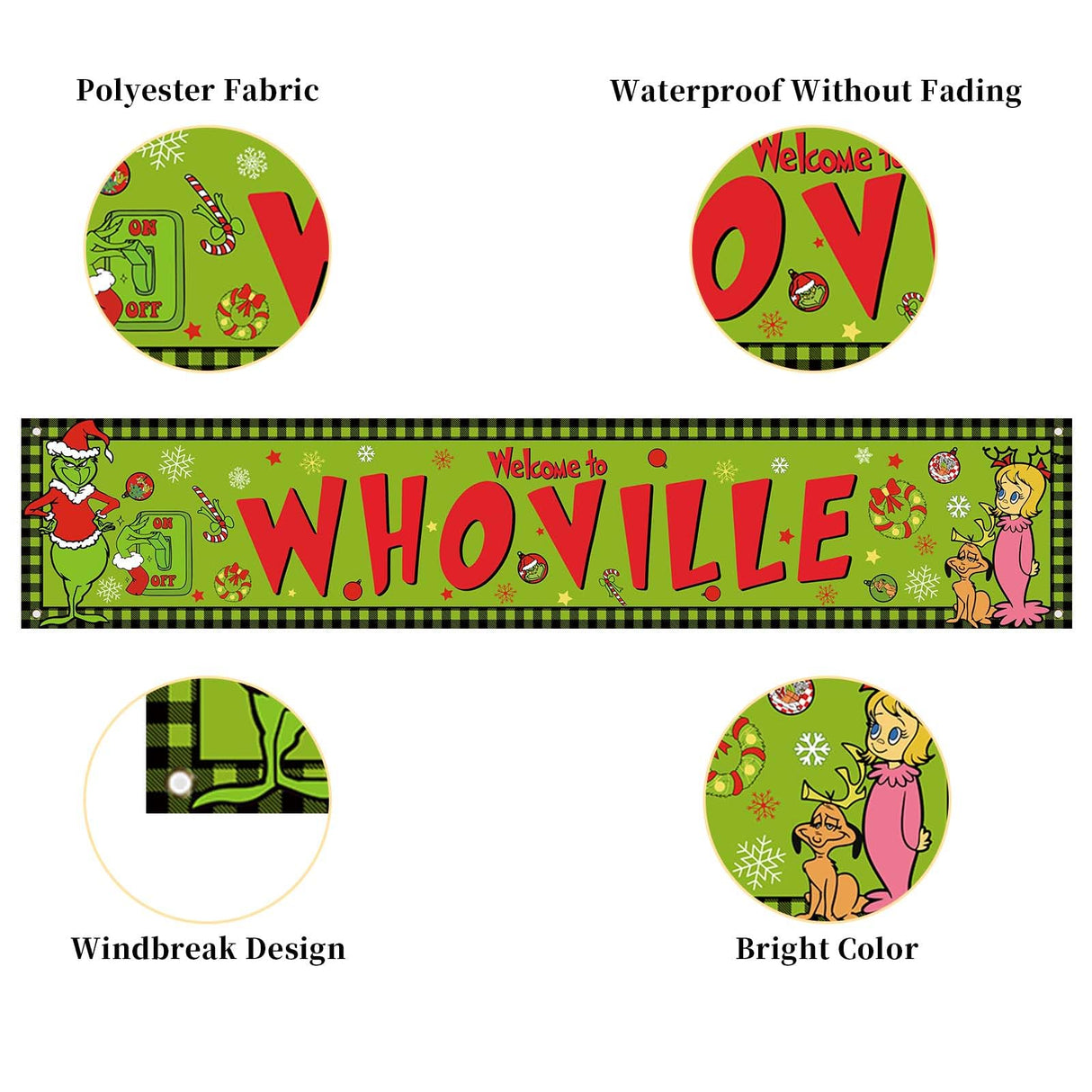 Large Welcome To Whoville Banner for Fence Whoville Christmas Xmas Winter Holiday Decorations Outdoor Outside Fence for Home Jiudungs