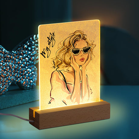 PYD Life 4 Pack Sublimation LED Acrylic Photo Frames Night Lights Glitter Blanks 5" x 7" with Warm Color Light,with Wood Stand for Heat Press Machine Printing PYD Life