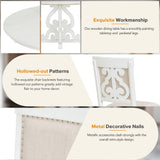 Merax Round Solid Wood Dining Table Set for 4, Farmhouse Kitchen Table Set with 4 Upholstered Chairs, 5-Piece Table and Chairs Set for Kitchen, Dining Room, Living Room, Antique White Merax