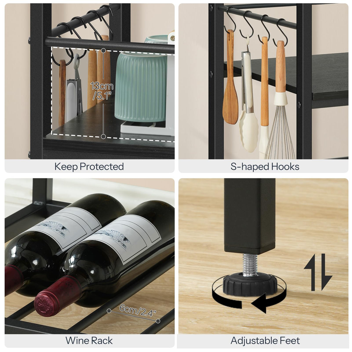 HOOBRO Kitchen Island with Storage, Kitchen Island Table with Power Outlet, 35.4" L 3 Tier Coffee Station and Microwave Stand, for Home, Kitchen and Dining Room, Black BB021ZD01 HOOBRO