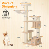 PETSITE 69 Inch Tall Wood Cat Tree, Multi-Level Modern Cat Tower with 5.7 inch Scratching Posts, Double Cat Condos, Space Capsule, Hammock, Large Wooden Cat Tree Tower for Indoor Cats, Natural PETSITE