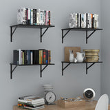 Deep Floating Wall Shelves - 4 Sets of 12 Inch Wide Black Wood Shelves for Bathroom, Bedroom, Kitchen, Living Room WoodArtSupply