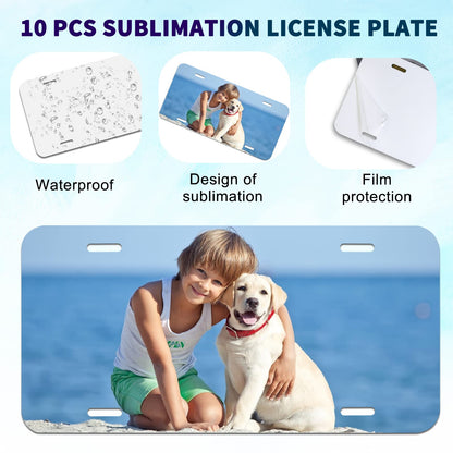 10 Pack Sublimation License Plate Blanks,Thickness 0.65mm Heat Thermal Transfer Sheet DIY Picture Sublimation Blank,Metal Aluminum Automotive License Plate Plates Tag for Custom Design Work- White