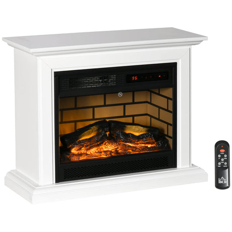 HOMCOM 31" Electric Fireplace with Dimmable Flame Effect and Mantel, Freestanding Space Heater with Log Hearth and Remote Control, 1400W, White HOMCOM