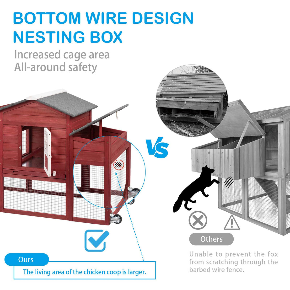 PetsCosset 79" Wooden Chicken Coop Rabbit Cage with Nesting Box, Waterproof Roof, Removable Tray, Combinable PetsCosset