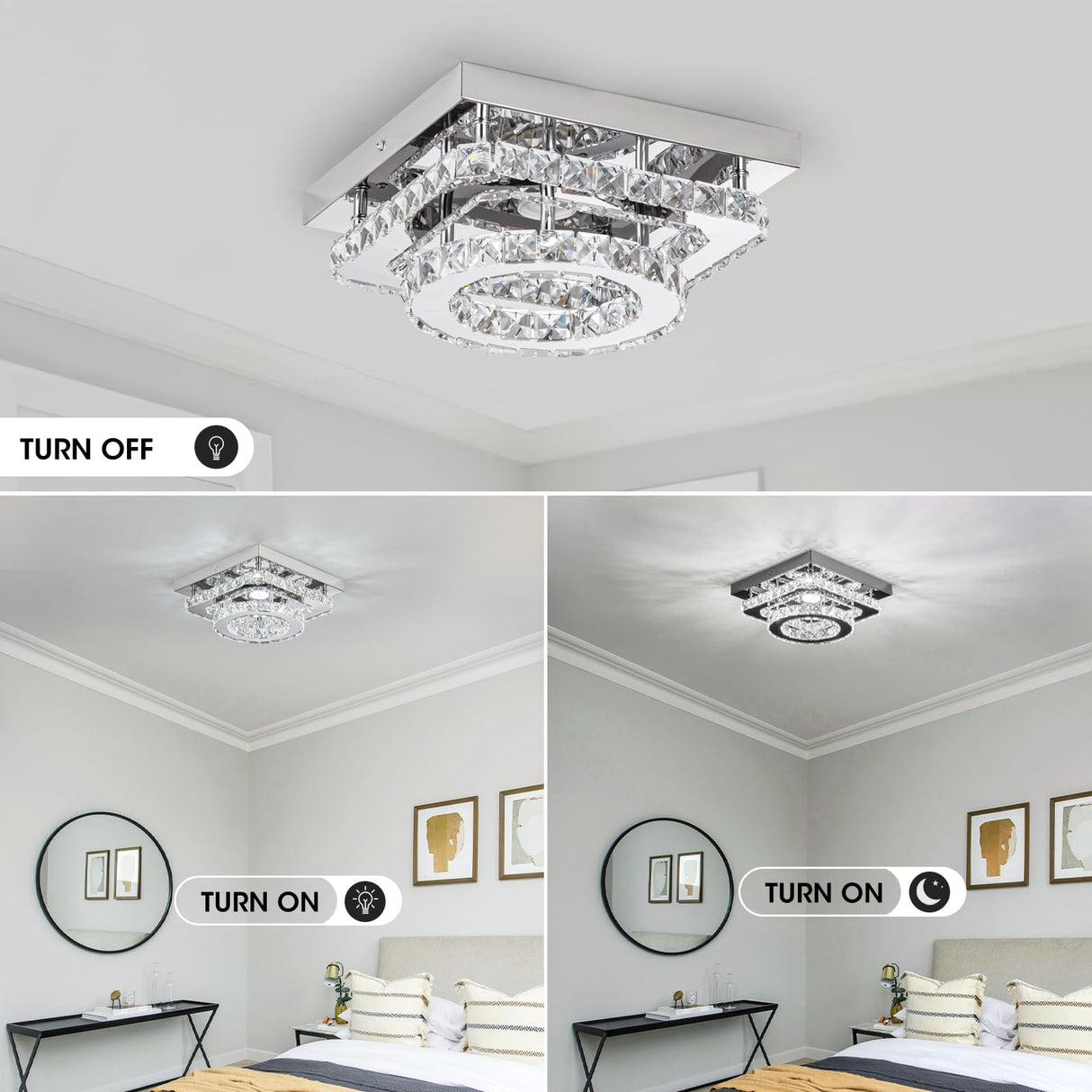 Crystal Ceiling Light Fixture LED Crystal Chandelier Kitchen Lights Ceiling Crystal Flush Mount Ceiling Light Small Bedroom Chandelier Modern Chandelier for Hallway Bathroom Entryway Chandelier Light DSLITING