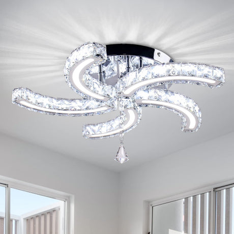 Cainjiazh Modern Crystal Chandeliers Acrylic Crystal Led Ceiling Light Fixtures Arm Pendant Lighting Stainless Steel Ceiling Lamp Hanging Lights for Living Room Dining Room Bedroom (Cold White) Cainjiazh