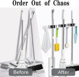 2 Pack 3 Racks and 4 Hooks Broom and Mop Holder Wall Mounted Garage Organizer Storage Tool Racks Stainless Steel Heavy Duty Hooks Self Adhesive Solid Non-slip Wall Hangers for Home Kitchen Garden AceMining