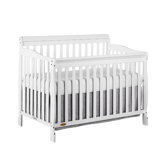 Dream On Me Ashton 4-In-1 Convertible Crib In White, Greenguard Gold, JPMA Certified, Non-Toxic Finishes, Features 4 Mattress Height Settings, Made Of Solid Pinewood