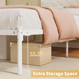 Elephance Twin Bed Frame with Upholstered Headboard Metal Platform Bed with 11.2 Inchs Storage Space Button Tufted No Box Spring Needed Easy Assembly,White Elephance