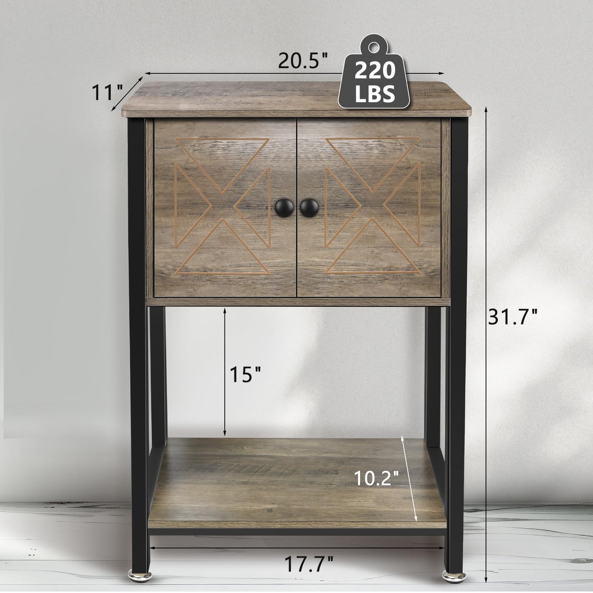 5-10 Gallon Fish Tank Stand, Heavy Duty Aquarium Stand with Cabinet & Power Outlets for Fish Tank Accessories Storage, Double Tank Stand 20.5" L* 11" W Tabletop, 220LBS Capacity, Grey BEURUKU