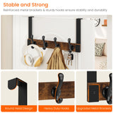 Homode Over The Door Hooks Heavy Duty, Wood Over Door Hanger Hook, Over Door Towel Rack with Coat Hooks for Hanging Towels Clothes Hats Bags, Back of Bathroom Door, Rustic Brown Black Homode