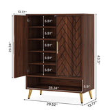 Tribesigns Walnut Shoe Cabinet with Doors, 6-Tier 24 Pairs Shoe Storage Cabinet for Entryway, Wooden Entryway Shoe Cabinet with Adjustable Shelves for Living Room, Bedroom (Walnut, Gold Legs) Tribesigns