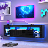 chartustriable 63" Floating High Gloss LED TV Stand for 75" TVs, Wall-Mounted Entertainment Center, Modern Media Console with Open Adjustable Glass Shelf and Hidden Storage Cabinet, Black chartustriable