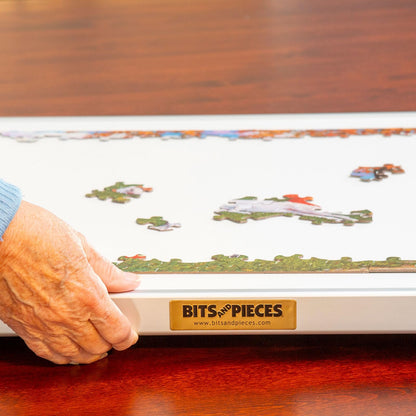 Bits and Pieces - 1500 Piece Puzzle Board with Drawers - Jumbo Pro Plateau - Lightweight Tabletop Deluxe Jigsaw Puzzle Organizer and Puzzle Storage System - WoodArtSupply