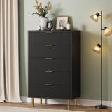 Garveehome Black Dresser, Modern 5 Drawer Dresser for Bedroom with Gold Handle and Large Drawer, Wood Double Chest of Drawers and Storage Organizer for Living Room, Hallway, Entryway Garveehome