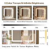 Vanity Desk Set with LED Lighted Mirror & Power Outlet, Makeup Vanity with Chair & 4 Drawers, Vanity Table with Sliding Mirror, Vanity Set 3 Lighting Modes Brightness Adjustable Duoku