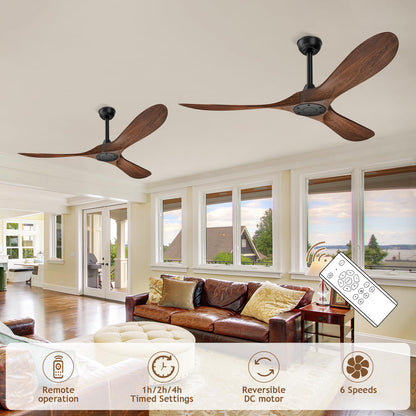 Jayjuly Ceiling Fan with Remote, 52" Outdoor/Indoor Modern Ceiling Fans Reversible DC Motor for Patios, Bedroom, Living Room (Walnut) - WoodArtSupply