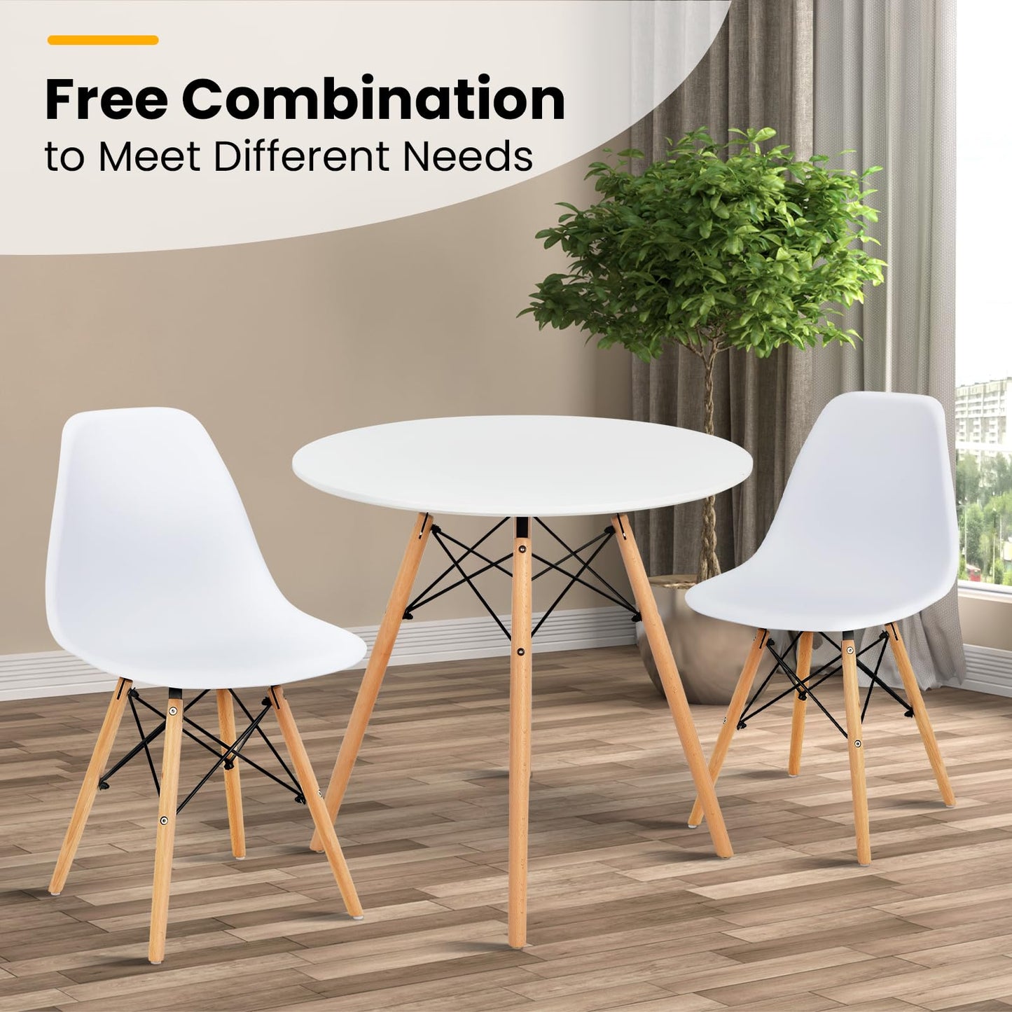 Tangkula Space-Saving Round Dining Table Set for 4 with Solid Wood Legs in White