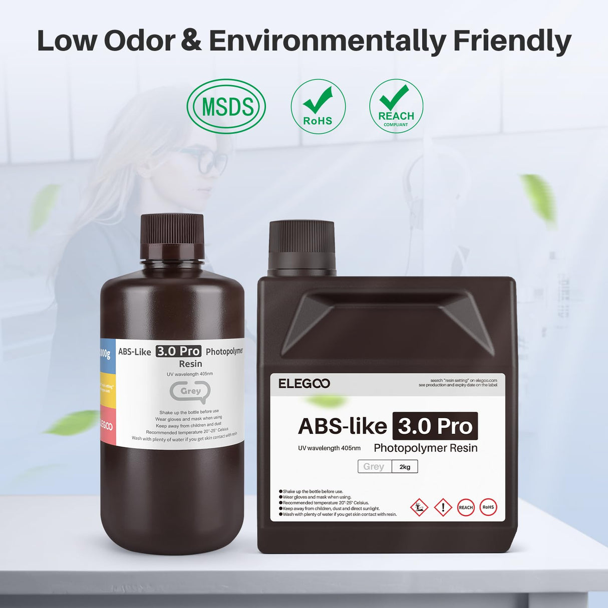 ELEGOO ABS-Like Resin 3.0 Pro, 3D Printer Resin with Low Viscosity and High Precision, 405nm Rapid UV-Curing Photopolymer Resin, 3D Resin for LCD/DLP 3D Printing, White 2000G ELEGOO