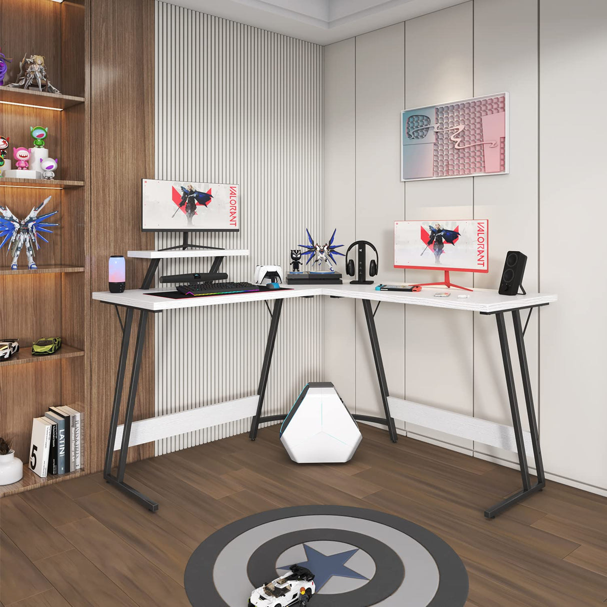 Homall L Shaped Gaming Desk Computer Corner Desk PC Gaming Desk Table with Large Monitor Riser Stand for Home Office Sturdy Writing Workstation (Classical White, 51 Inch) Homall