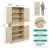 YHAOWORKS Kitchen Pantry Storage Cabinet - Rattan 4 Doors 1 Drawer Tall Cabinet with Adjustable Shelf and 6 Shelves, 72'' Freestanding Cupboard for Living Room, Dining Room, Bathroom (Natural) YHAOWORKS