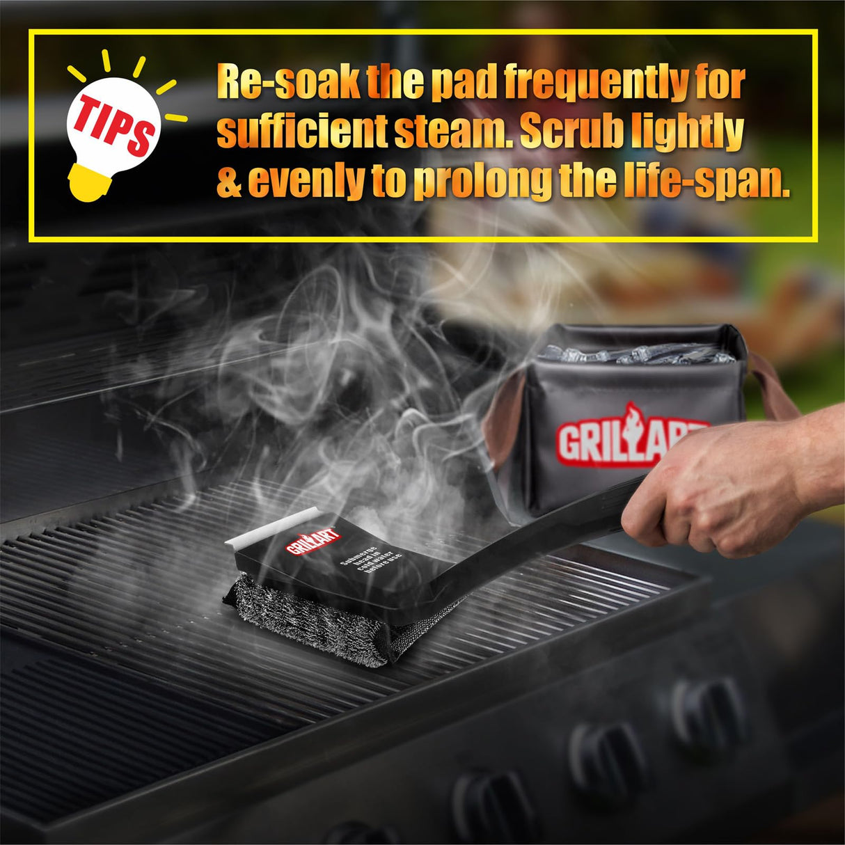 GRILLART Grill Brush Bristle Free, SteamWizards [Ultra Safe & Efficient] Grill Cleaner Brush with 1 Replacement Head, for Cast Iron and Stainless Steel Grates, BBQ Grill Brush for Outdoor Grill GRILLART