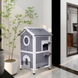 GEGURI Outdoor Cat House Weatherproof, Wooden Two-Story Feral Cat Shelter with Openable Roof, Escape Door, Balcony GEGURI