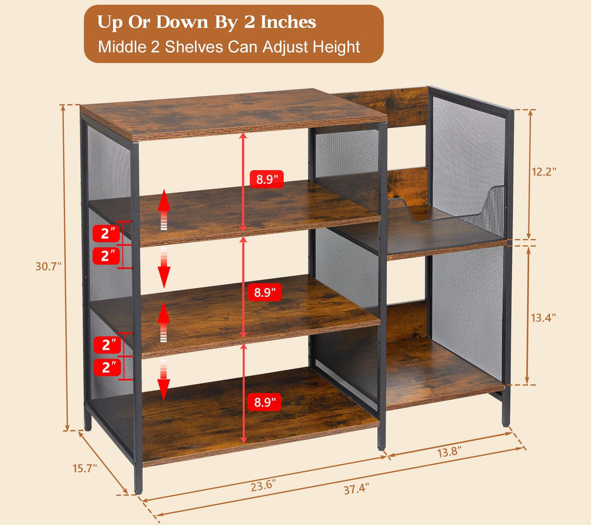 Media Console Table Stereo Stand Cabinet with Turntable Shelf, 4 Tier Record Player Stand Table with Vinyl Record Storage Holder, Audio Video Shelving Rack/Turntable Stand for Entertainment Center Cottage Charm