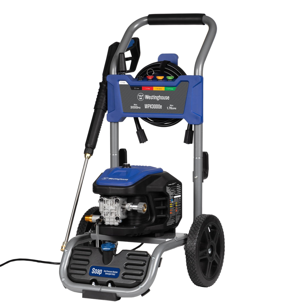 Westinghouse WPX3000e Electric Pressure Washer, 3000 Max PSI and 1.76 Max GPM, Induction Motor, Onboard Soap Tank, Spray Gun and Wand, 5 Nozzle Set, for Cars/Fences/Driveways/Homes/Patios/Furniture Westinghouse