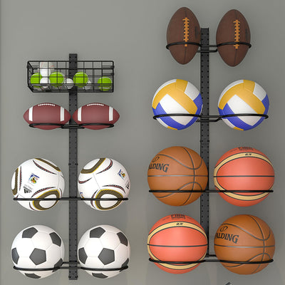 8 Tier Detachable Wall Mounted Basketball Rack,Vertical/Horizontal Football Holder,Holds 14 Balls DIY1/2/3/4 Soccer Stand,Height-Adjustable Ball Rack With Basket For Garage,Tool Room