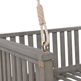 Porch Daybed Swing Outdoor Wooden Swing Bench, Patio Hanging Swing Chair Swinging Bed for Garden, Backyard, Deck, Grey NCKMYB