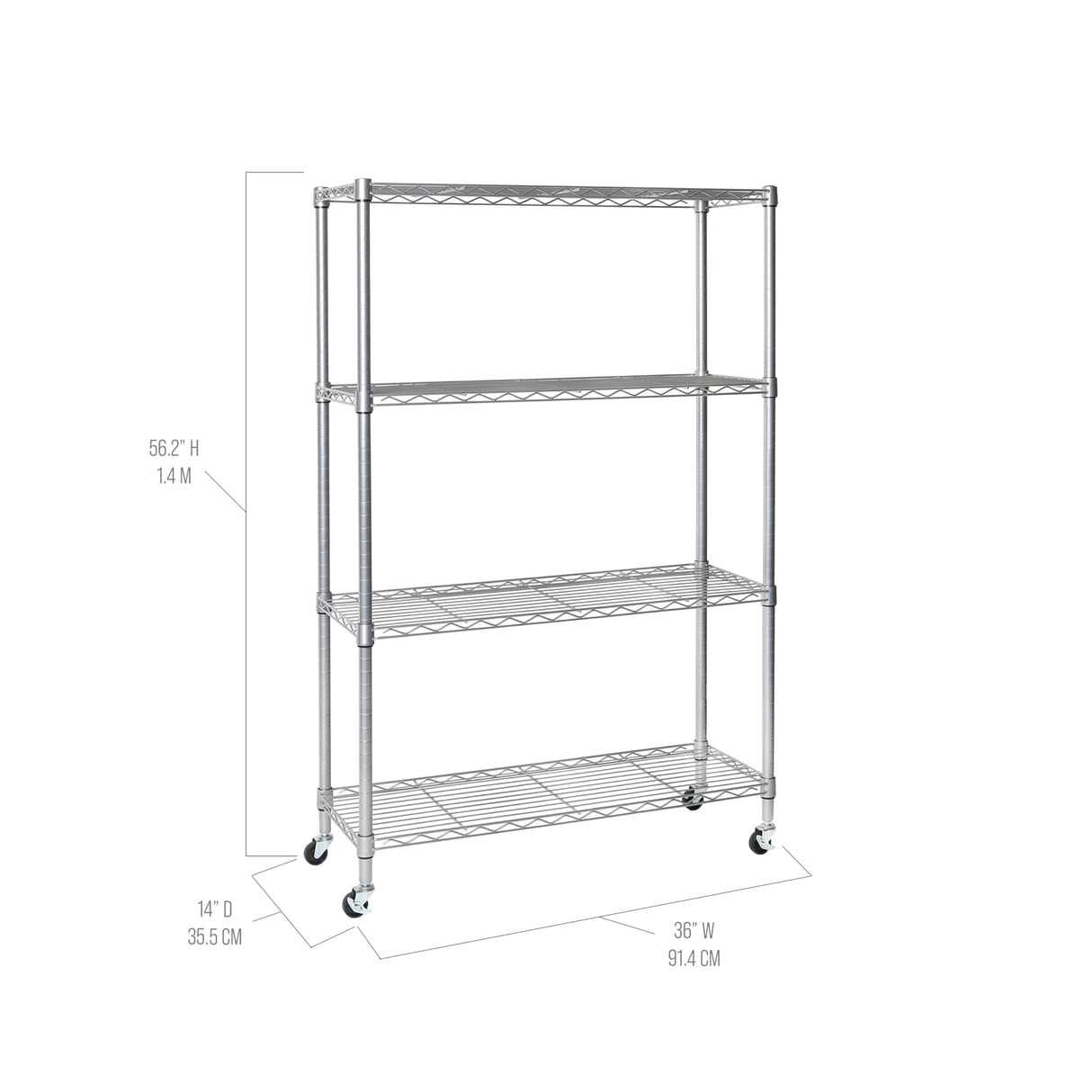 Seville Classics Solid Steel Wire Shelving Storage Unit Adjustable Shelves Organizer Rack, for Home, Kitchen, Office, Garage, Bedroom, Closet, Silver, 4-Tier, 36" W x 14" D Seville Classics