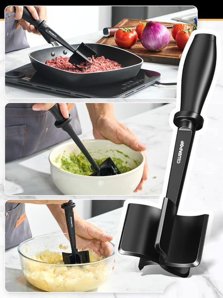 Meat Chopper, Hamburger Smasher Tool, Ground Beef Chopper Tool and Premium Heat Resistant Masher, Ground Turkey and More, Nylon Ground Beef Chopper Tool and Meat Fork, Non Stick Mix Chopper CLUEAPOP