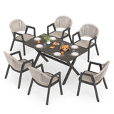 Cozyman Outdoor Dining Set 7-Piece, 59 Inch Patio Furniture Set with PE Wicker Chairs, All-Weather Resistant Aluminum Table for 7, Beige Almond Cozyman