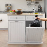 RASOO Double Tilt Out Trash Can Cabinet Freestanding Wooden Kitchen Garbage Trash Can Cabinet with Wood GrainTabletop and 2 Drawers RASOO