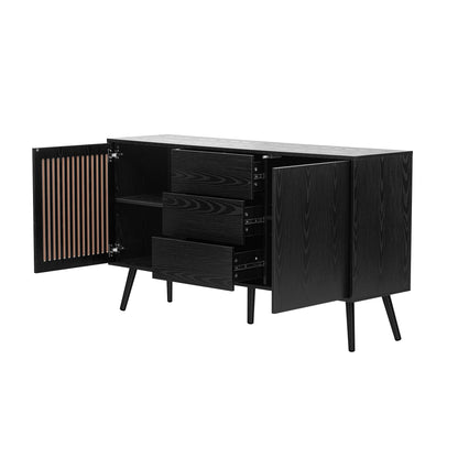 Amposei Modern Sideboard Buffet Cabinet 58.2-Inch Wooden Credenza TV Stand Console Storage Cabinet with Drawers & Adjustable Shelves for Living Dining Room, Black - WoodArtSupply