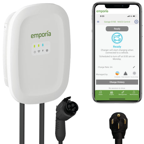 Emporia Level 2 EV Charger 48 Amp / 11.5kW / 240V | Smart WiFi Enabled EVSE | UL Listed/Energy Star | NEMA 14-50 Plug or Hardwired | Indoor/Outdoor | 24-Foot Cable EMPORIA
