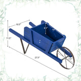 Giantex Wooden Wagon Planter, Small Wheelbarrow Wagon Flower, Indoor & Outdoor Raised Bed W/ 9 Magnetic Accessories, Wheel, 2 Handle, Wood Flower Cart Planter for Garden Backyard Holiday (Blue) Giantex