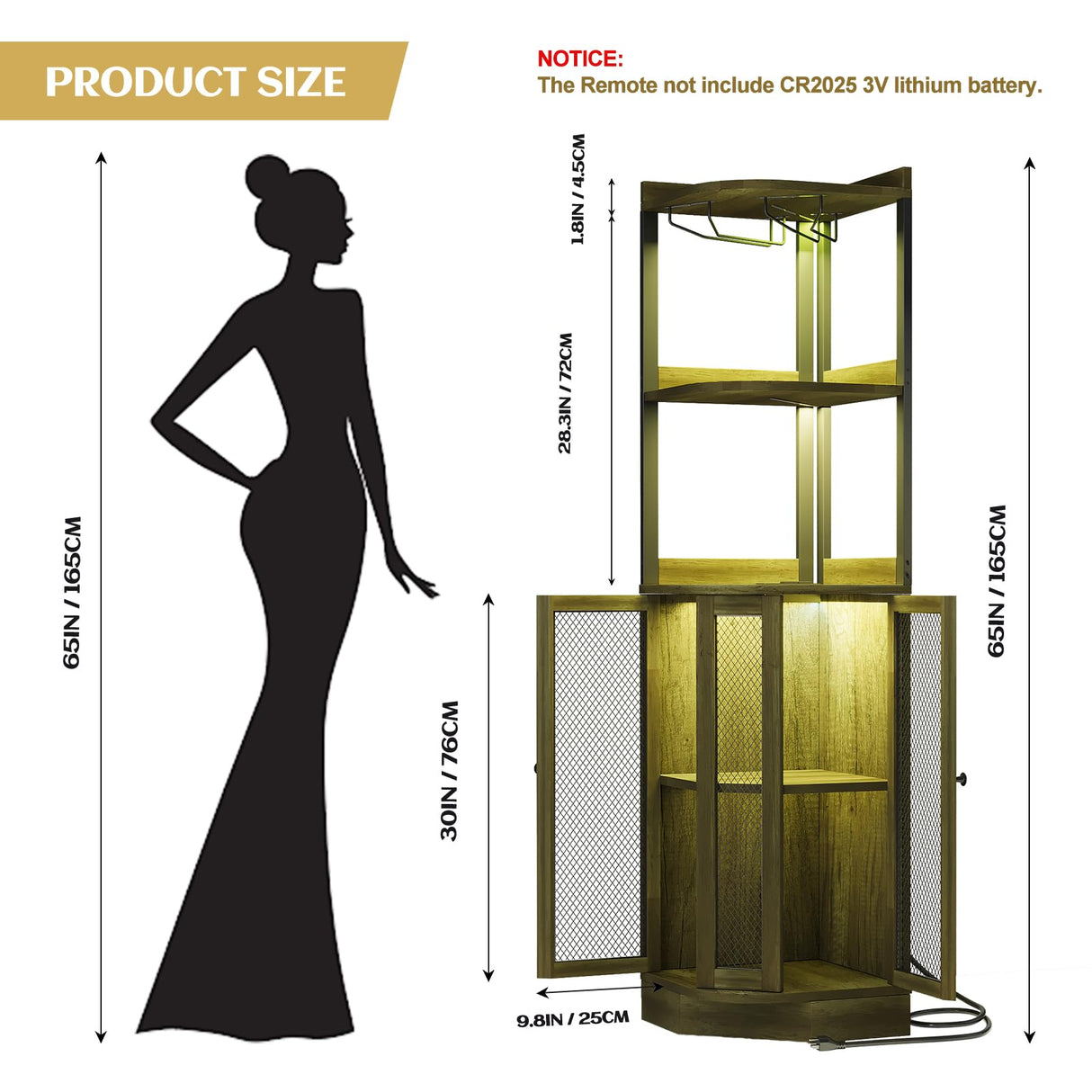 EOYUTLLY Corner Bar Cabinet with Power Outlet and LED Strip, 5-Tier Corner Liquor Wine Display Cabinet for Home, Storage Solution, for Living Room, Kitchen, Home, Gray EOYUTLLY