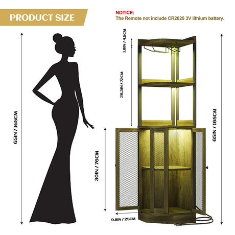 EOYUTLLY Corner Bar Cabinet with Power Outlet and LED Strip, 5-Tier Corner Liquor Wine Display Cabinet for Home, Storage Solution, for Living Room, Kitchen, Home, Gray EOYUTLLY