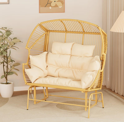 ECOTOUGE Indoor Double Egg Chair, Outdoor Oversized Loveseat, 2 Person Extra Large Wicker Lounge Rocking Glider Chairs for Living Room Bedroom, Yellow