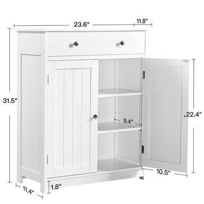 Yaheetech Free Standing Bathroom Cabinet with 1 Drawer 2 Doors and Adjustable Shelf, Wooden Entryway Storage Cabinet, 11.8D x 23.6W x 31.5H in, White - WoodArtSupply